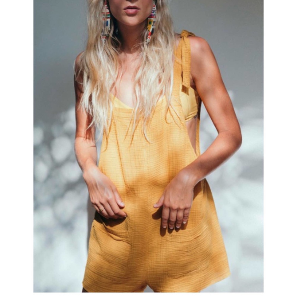 Billabong• Girl On The Run Mustard Yellow Short Overalls - Picture 12 of 16